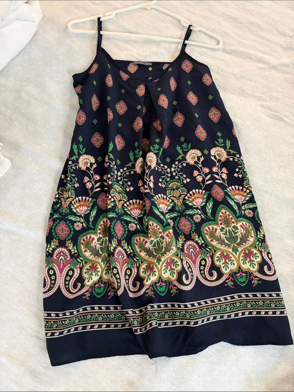 Navy Floral Border Print Slip Dress